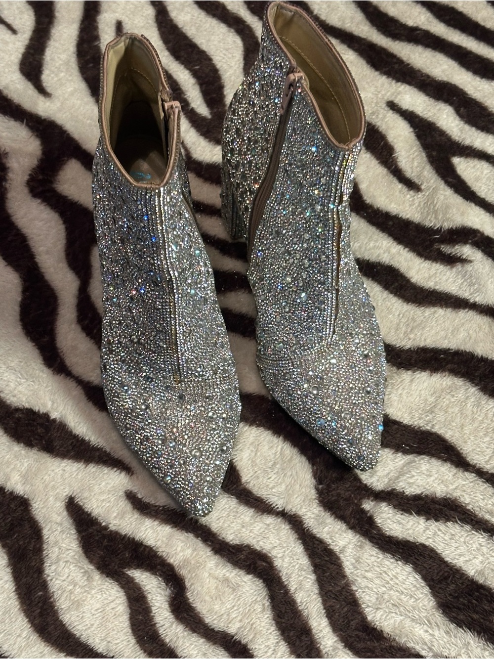 Betsey Johnson Silver Crystal Pointed-Toe Ankle Booties